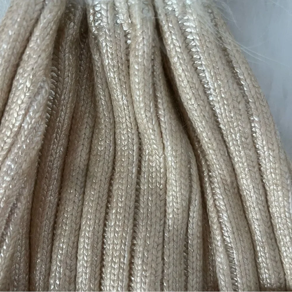 Bari Lynn Metallic Gold with Fur Pompom Beanie